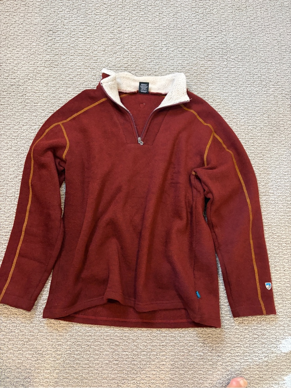 Kuhl Men's Zip-Up Sweater in Rust with Cream Sherpa Collar